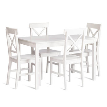 Обеденный комплект Хадсон (стол + 4 стула)/ Hudson Dining Set (mod.0102) МДФ/тополь, стол: 118х74х73 см, стул: 42,5x46,5x93,5 см, White (белый)