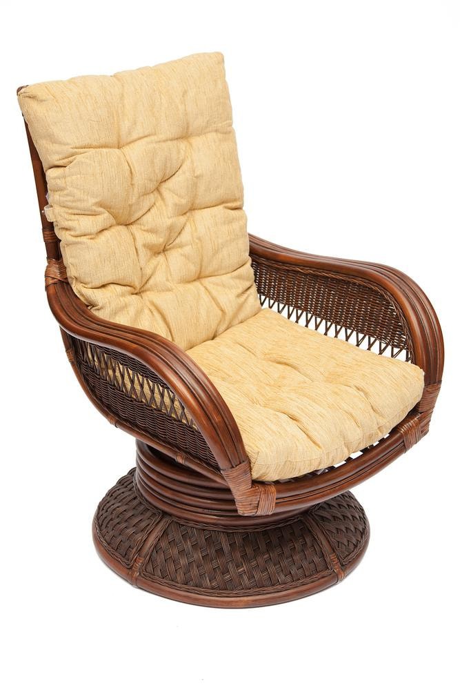 Кресло-качалка "ANDREA Relax Medium" /с подушкой/ 74х82х100 см, Pecan Washed (античн. орех), Ткань рубчик, цвет кремовый